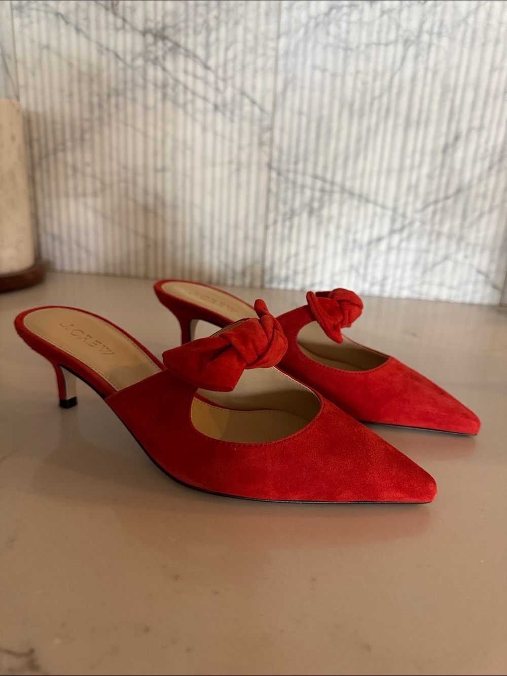 J. Crew Red Suede Knot Mules
